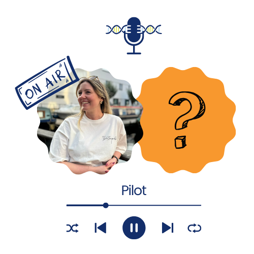 Person in a white shirt with 'Pilot' text, 'On Air' sign, microphone icon, and question mark on a white background.